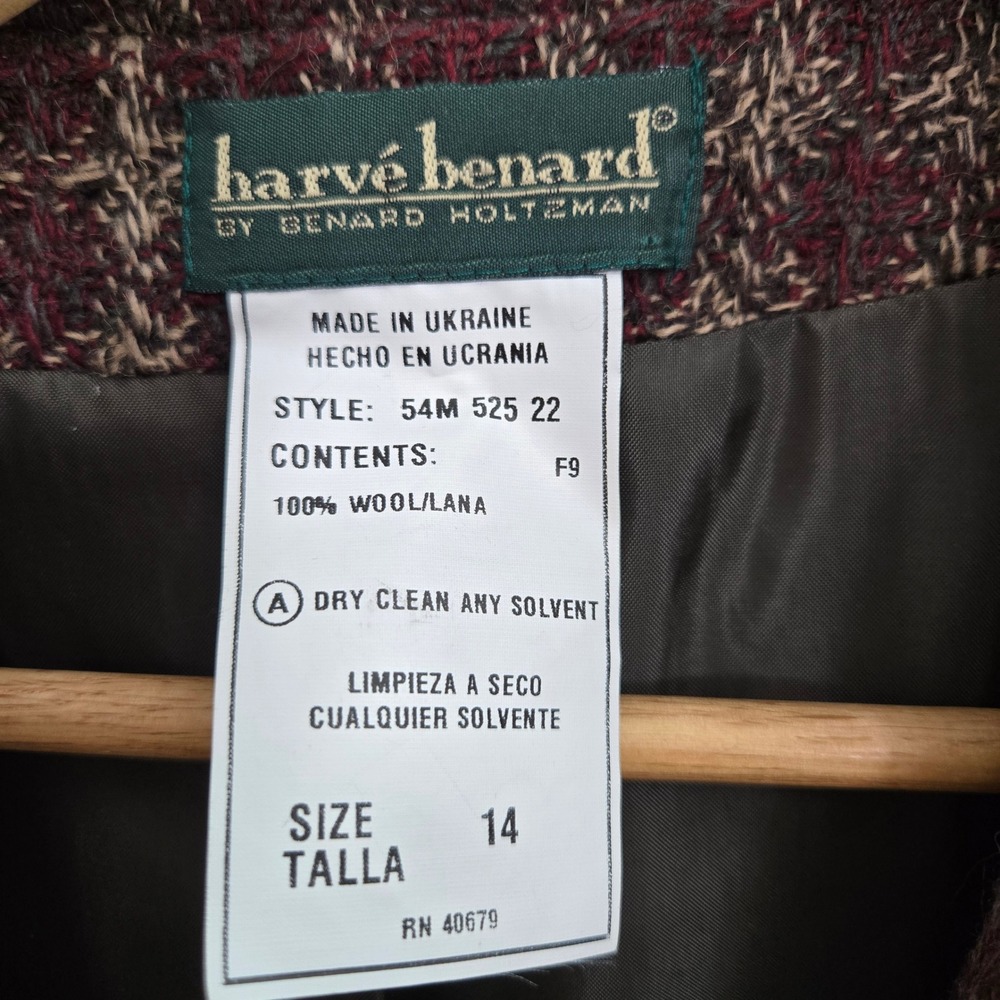 Harve Benard Women Blazer Jacket Wool Blend Burgundy Textured Size 14 - Picture 3 of 5